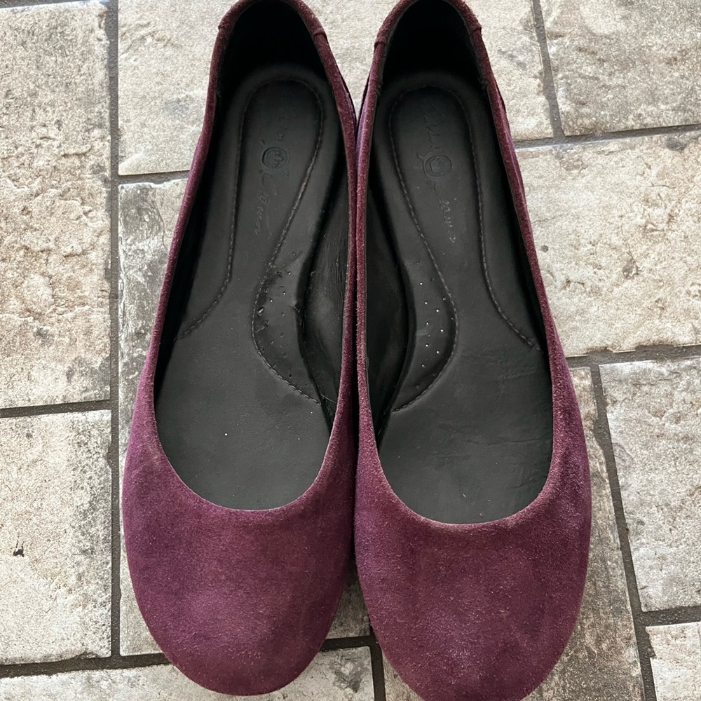 Barn Crown brand ladies aubergine suede flats